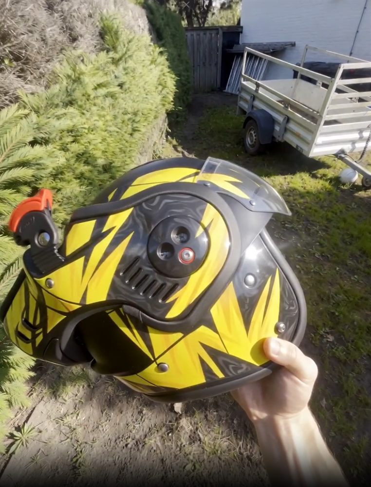 Helmet with a black and yellow kit